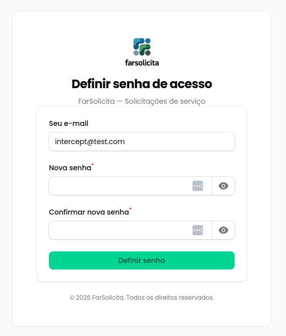 Tela de definição da senha no primeiro acesso