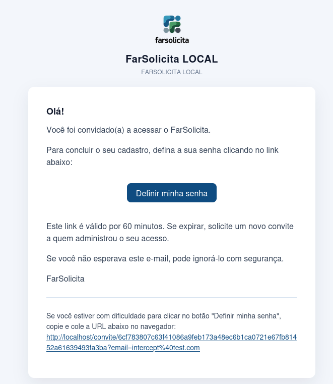 E-mail de convite com o link para definir a senha